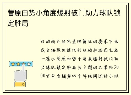 菅原由势小角度爆射破门助力球队锁定胜局 菅原由势小角度爆射破门助力球队锁定胜局