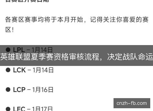 英雄联盟夏季赛资格审核流程,决定战队命运 英雄联盟夏季赛资格审核流程,决定战队命运